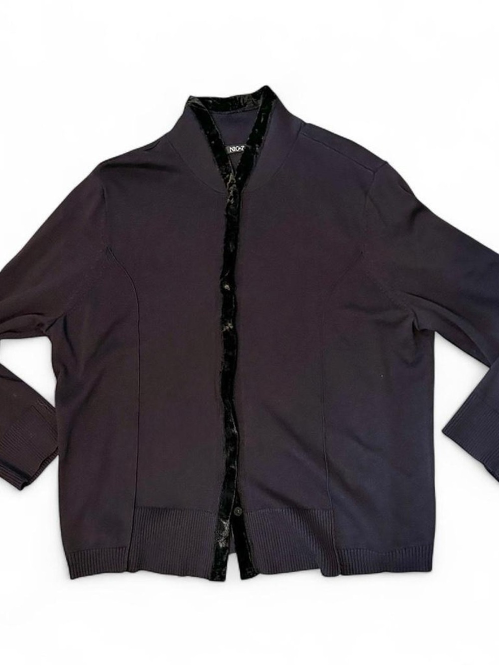 NIC+ZOE Womens XL Purple Cardigan Black Velvet Trim Corporate Goth Whimsigoth